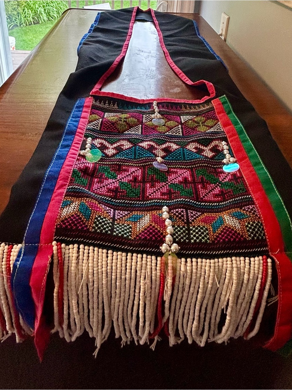 Vintage Hmong Style Embroidered Fringe  Crossbody Bag Boho Festival